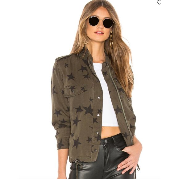 Rails Collins Star Print Military Jacket In Green Sage With Black Stars - Size S - Picture 1 of 11
